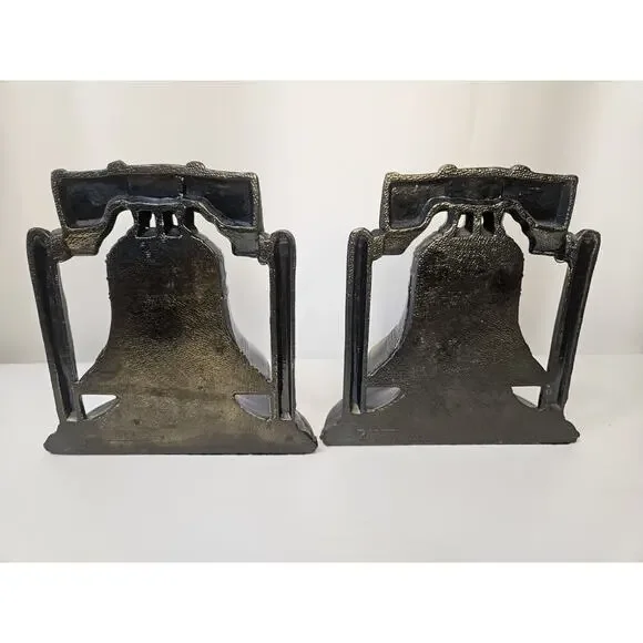 Vintage SCC 1974 Liberty Bell Bookends Brass 6 Tall Marked USA